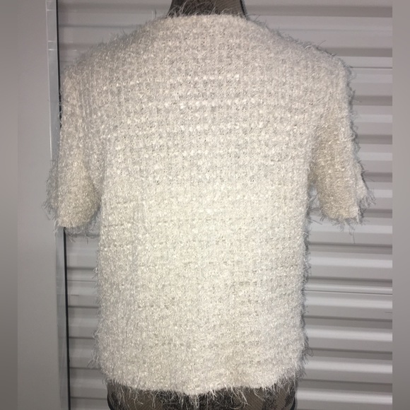 New With Tags CHANEL White fuzzy twinset w/tank & short sleeve 1-button cardigan - Picture 10 of 17